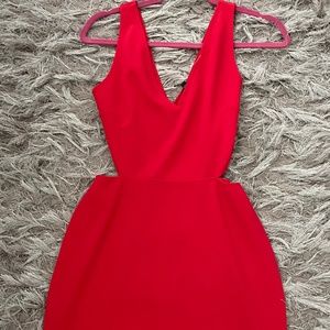 Express red dress with split sides.